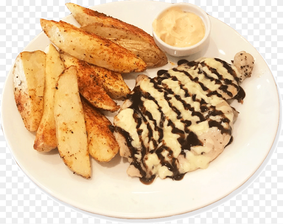 Lunch Chicken Steak And Mexican Potatoes French Fries, Food, Food Presentation, Bread, Cream Free Transparent Png