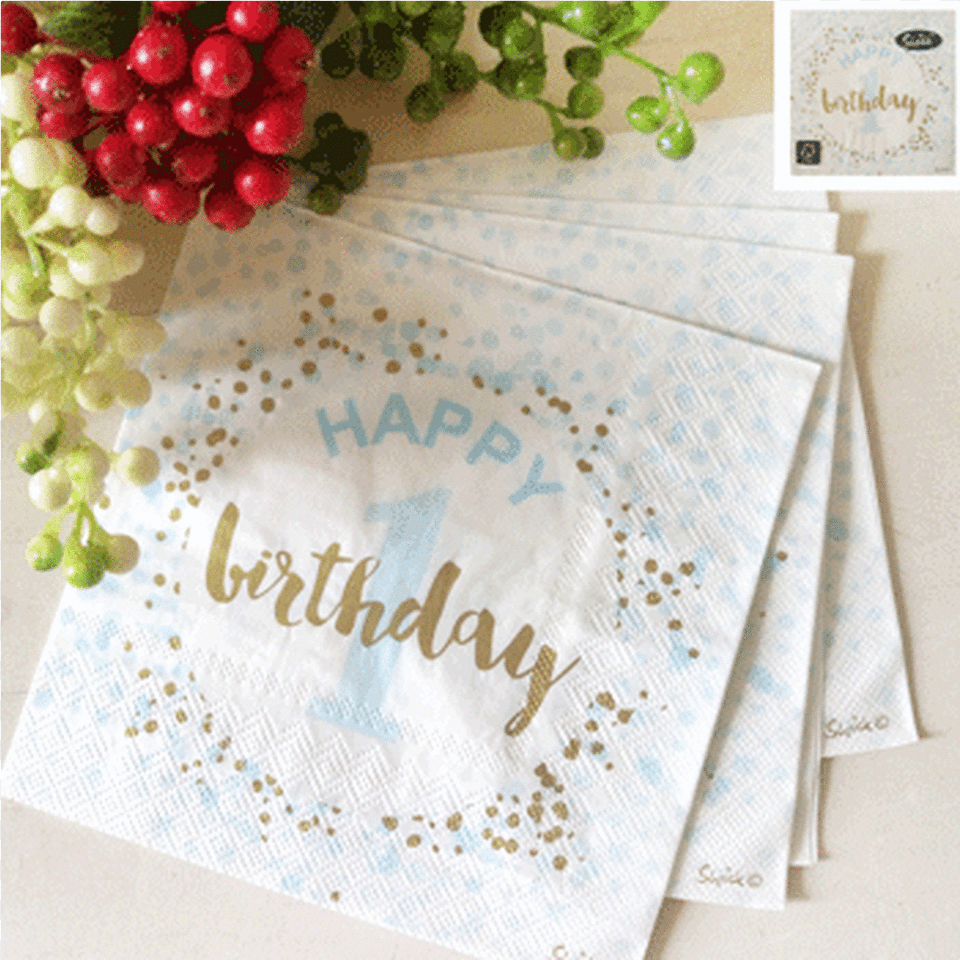 Luncheon Napkins Happy 1st Birthday Blue Grape Png