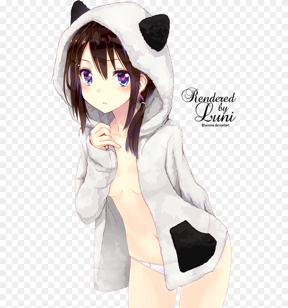 Lunixxa Anime Girl With Cute Hoodie, Book, Comics, Publication, Adult Png Image
