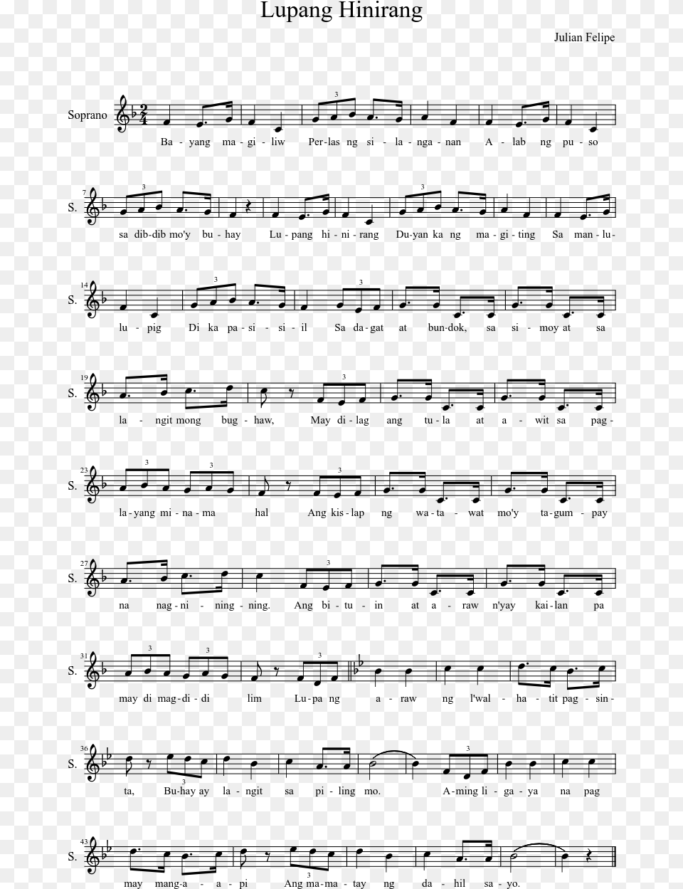 Lupang Hinirang Music Sheet, Gray Free Png Download