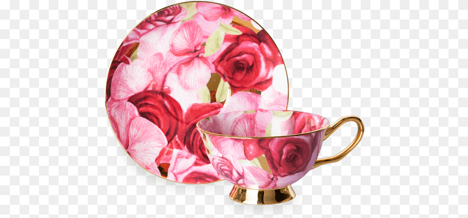 Luscious Orchid Rose Cup And Saucer Garden Roses, Flower, Plant, Art, Porcelain Png Image