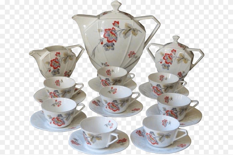 Luxury Art Deco Porcelain Tea Set Czechoslovakia Tea Set, Cup, Pottery, Saucer Free Transparent Png