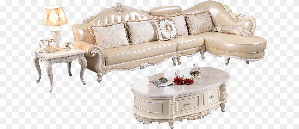 Luxury Design Royal Living Room Furniture Golden Leather Kursi Sudut Busa Ukir, Table, Coffee Table, Couch, Living Room Free Png