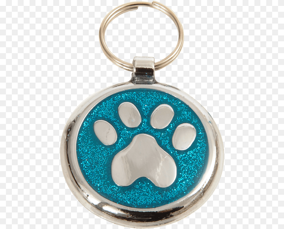 Luxury Designer Dog Tag Glitter Azure Blue Paw Print Keychain, Accessories, Pendant, Earring, Jewelry Png