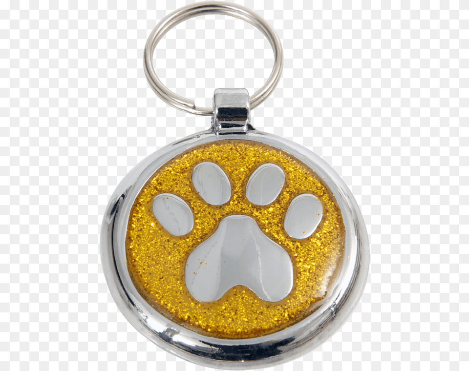 Luxury Designer Dog Tag Glitter Yellow Gold Paw Print Keychain, Accessories, Pendant, Jewelry Png Image
