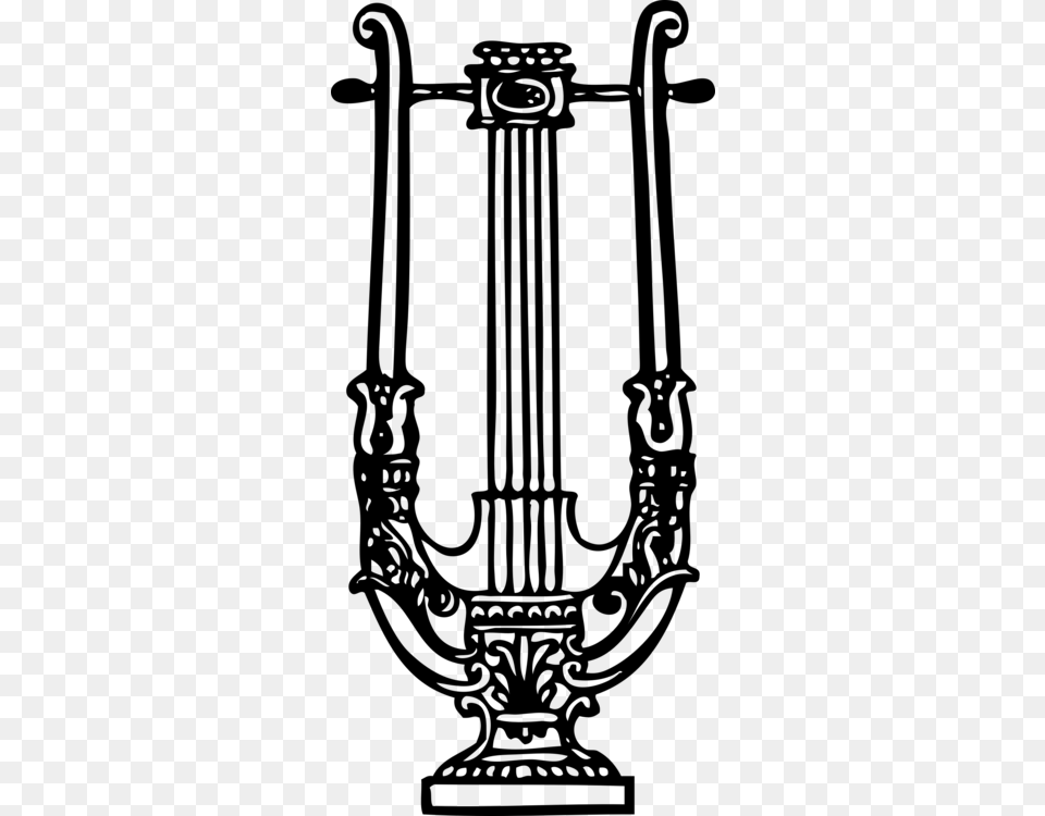 Lyre Harp Musical Instruments Line Art Commercial Clipart, Gray Png