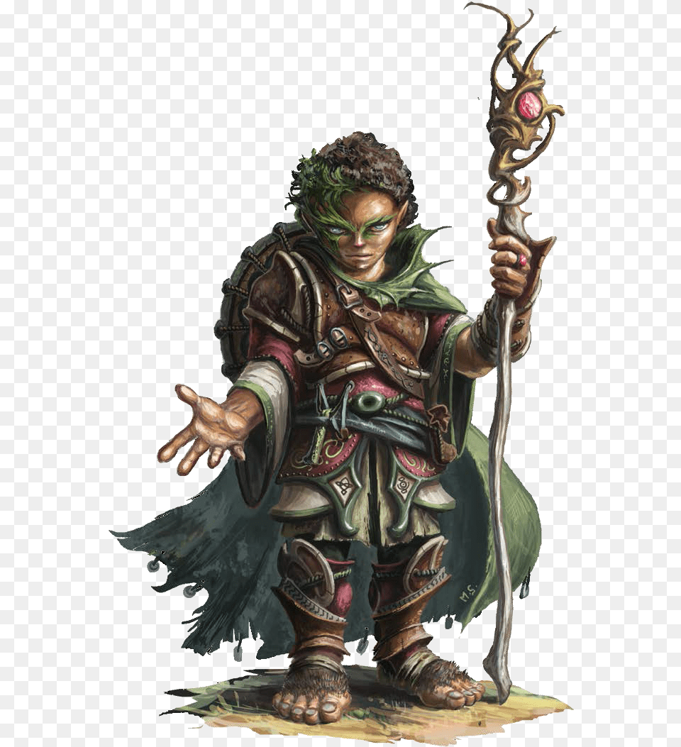 M Halfling Cleric W Staff Dampd Halfling Druid, Bronze, Adult, Female, Person Png