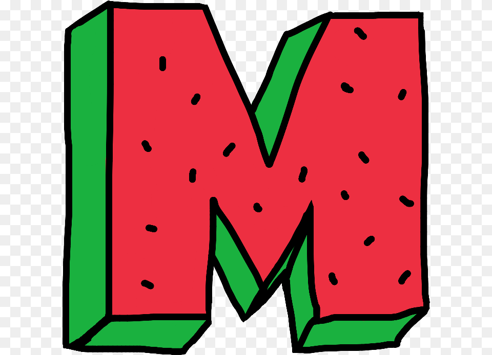 M Letter Water Watermelon Fruit Red Green Alphabet M Watermelon Letter, Accessories, Food, Formal Wear, Plant Free Png Download