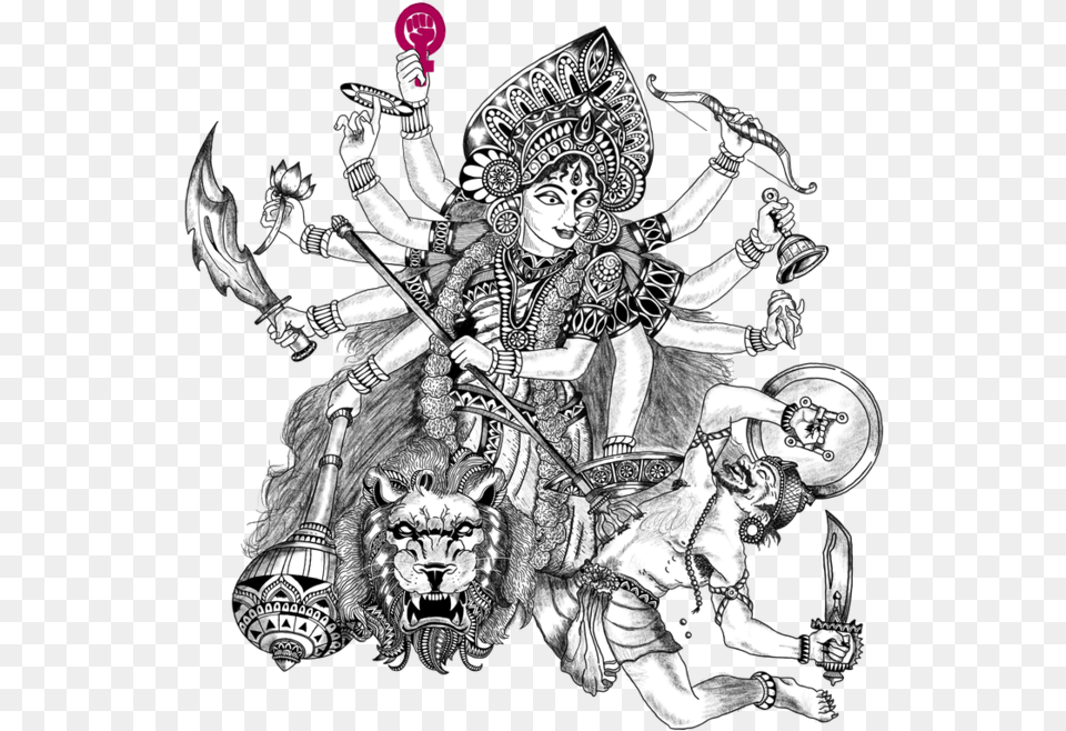 Maa Durga Image Black Amp White, Art, Drawing, Adult, Wedding Png