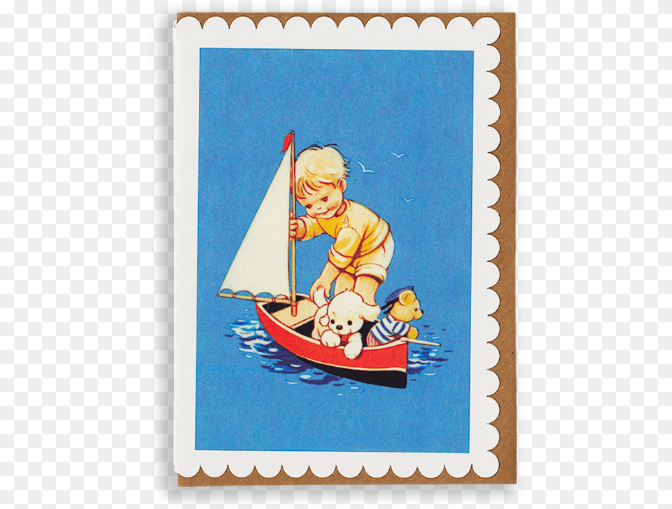 Mabel Lucie Attwell Out To Sea Toy Boat Greetings Card Postage Stamp, Sailboat, Transportation, Vehicle, Baby Free Png Download