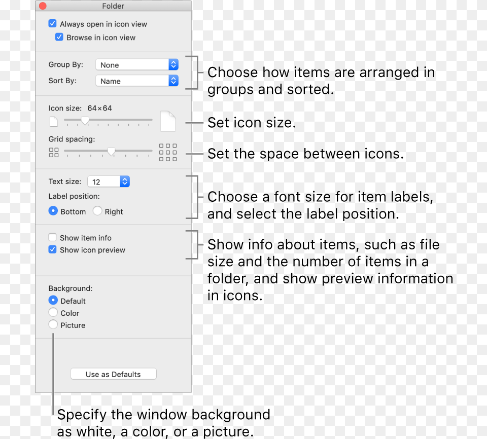 Mac Finder View Options, Page, Text Png