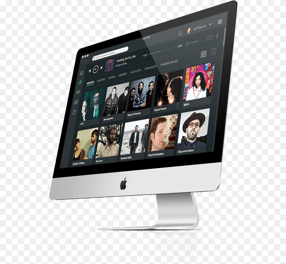 Mac With Younity Music Menu Ui Led Backlit Lcd Display, Adult, Screen, Person, Monitor Png Image