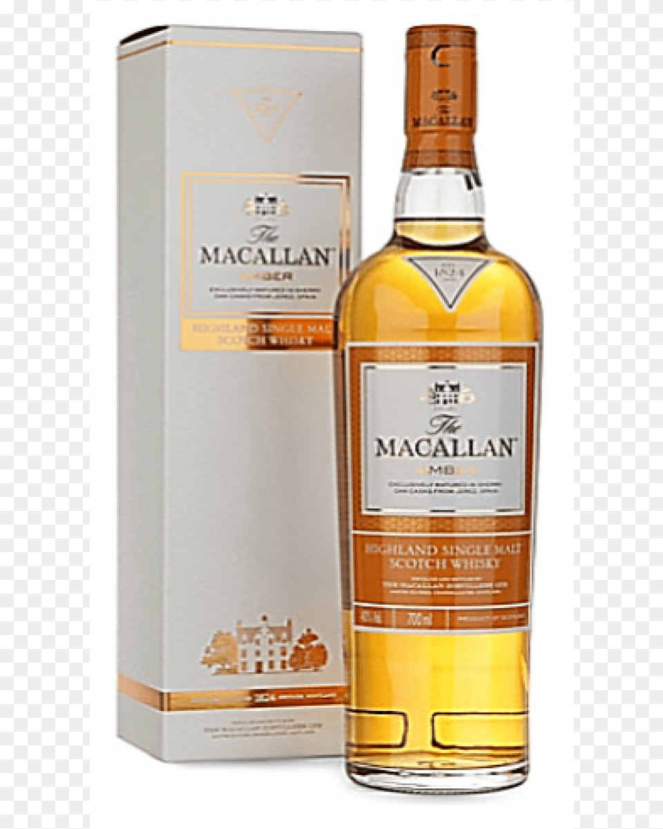 Macallan Amber Single Malt Scotch Whisky 70cl Macallan Sherry Oak Scotch Single Malt 25 Year, Alcohol, Beverage, Liquor, Bottle Png Image
