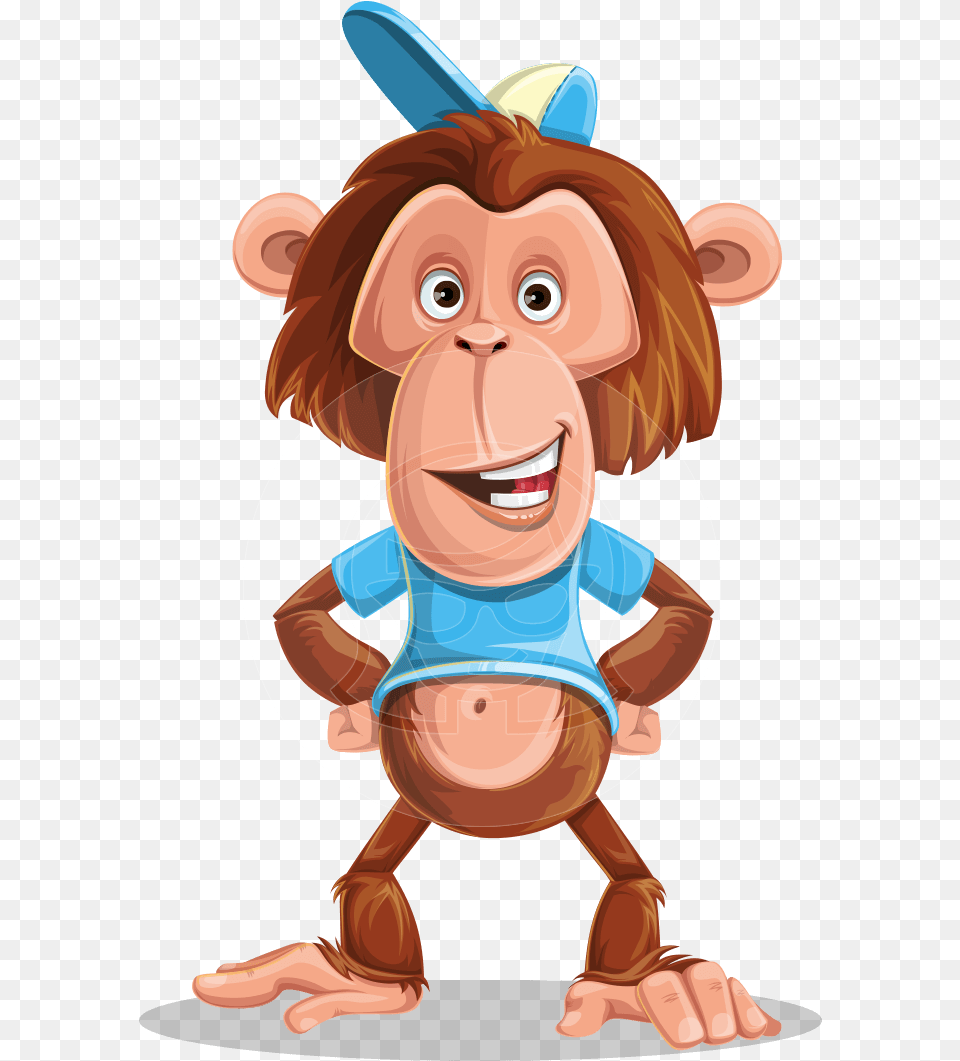 Macaque Monkey With T Shirt And A Hat Cartoon Vector Cartoon, Baby, Person, Animal, Mammal Png Image