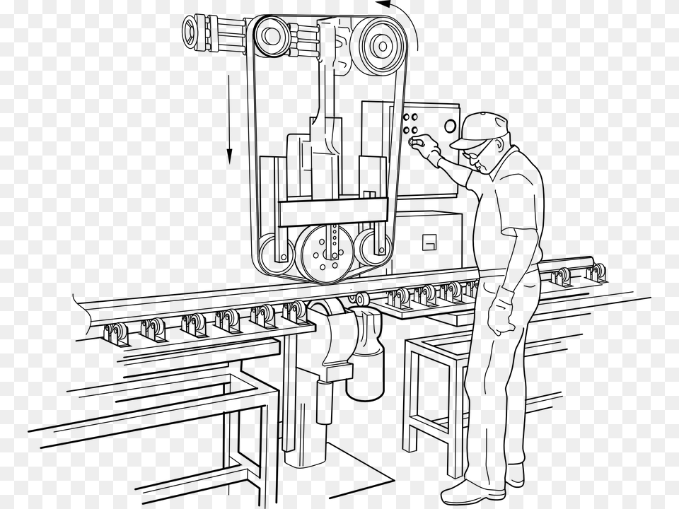 Machine Factory Polishing Rail Labor Worker Factory Worker Clipart Black And White, Gray Png Image