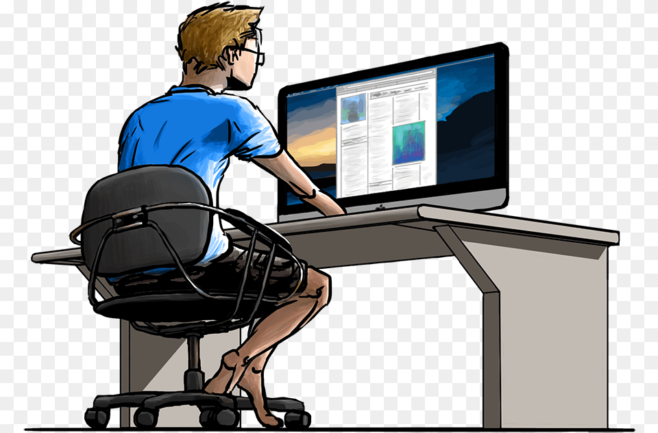 Mad At Computer Guy On His Computer, Table, Desk, Furniture, Electronics Png