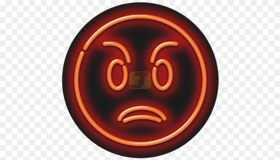 Mad Face Emoji Neon Sign Circle, Light, Disk Png