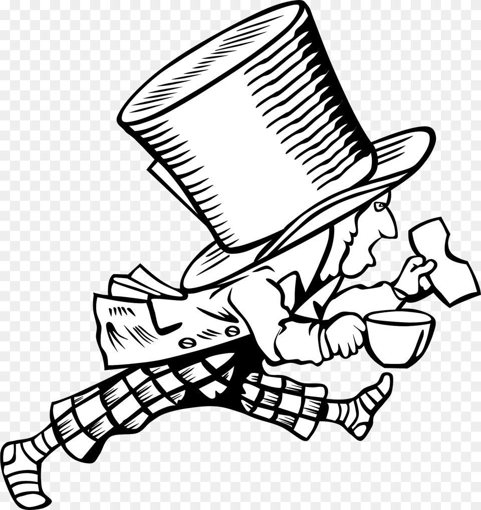 Mad Hatter Black And White Clipart, Clothing, Hat, Baby, Person Free Png Download