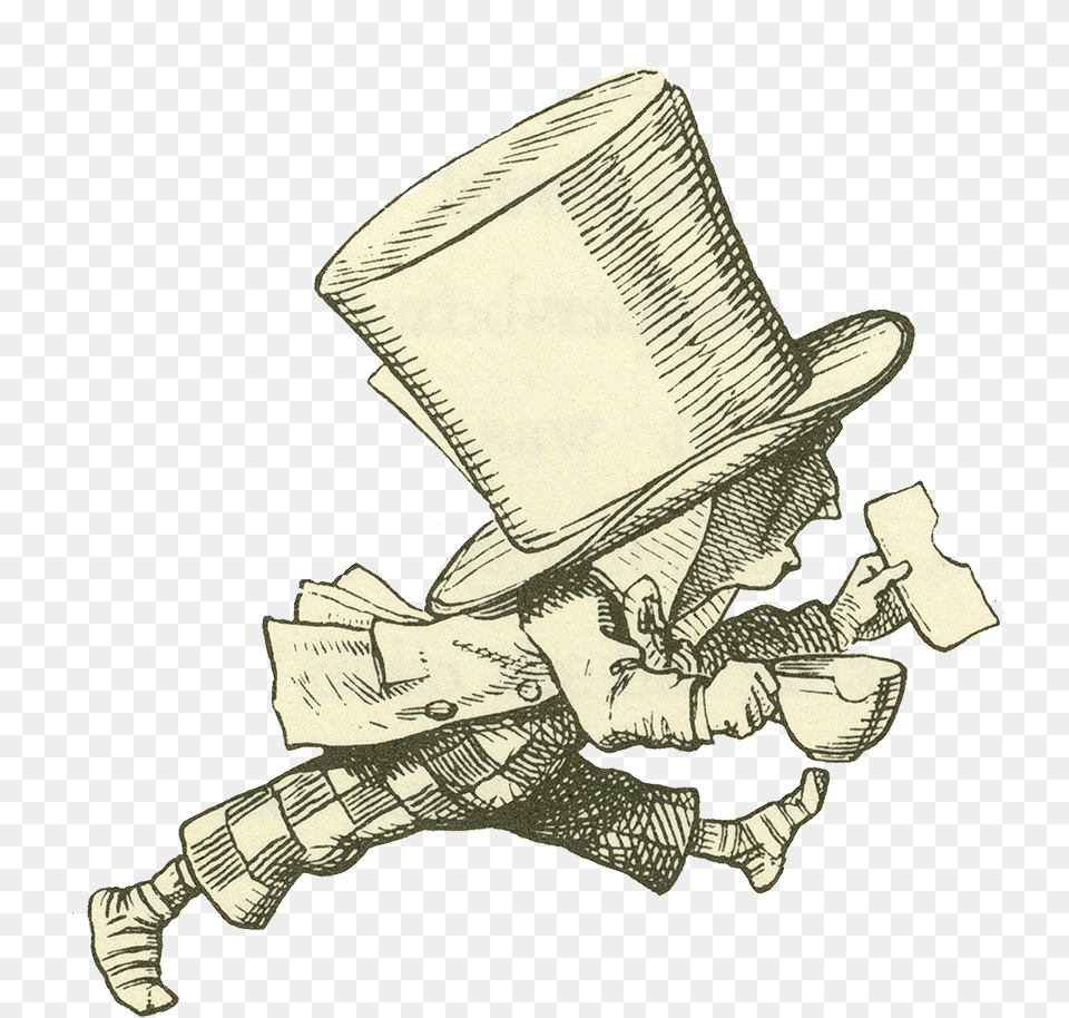 Mad Hatter Running Alice In Wonderland Illustrations Mad Hatter, Clothing, Hat, Person, Art Free Png