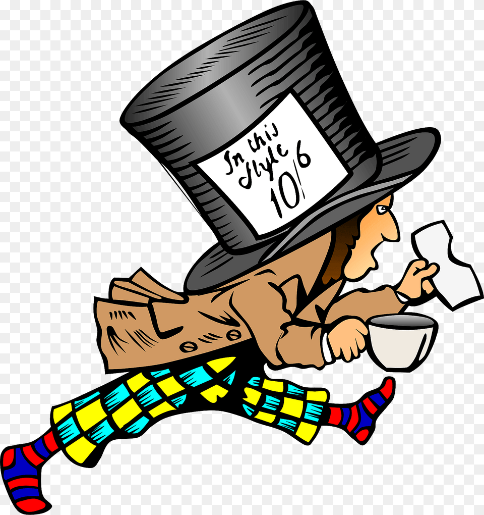 Mad Hatter With Label On Hat Clipart, Clothing, Person, Sun Hat, Face Free Transparent Png
