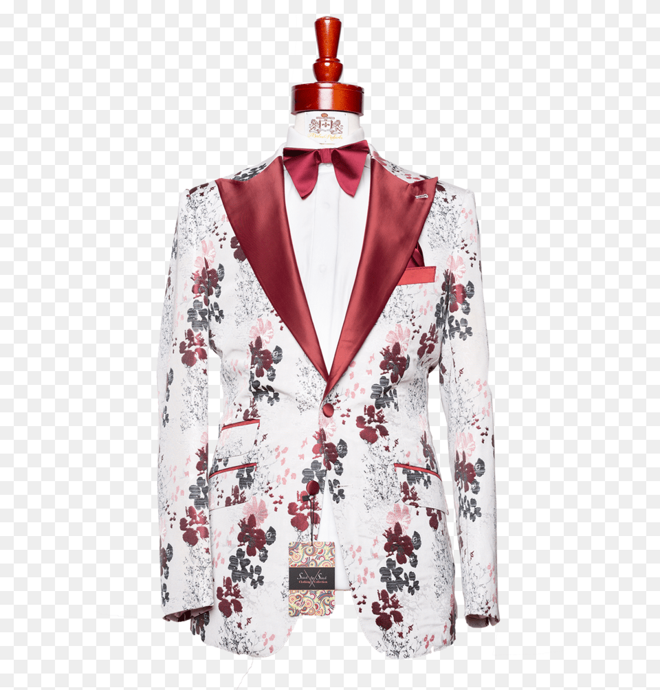 Made To Measure 2 Button White Floral Tuxedo Jacket Mens Red And Black Floral Tuxedo, Suit, Formal Wear, Coat, Clothing Png