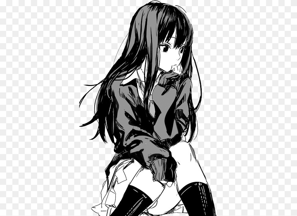 Made Transparent Credit Black And White Anime Girl Transparent Background, Book, Publication, Comics, Manga Png Image