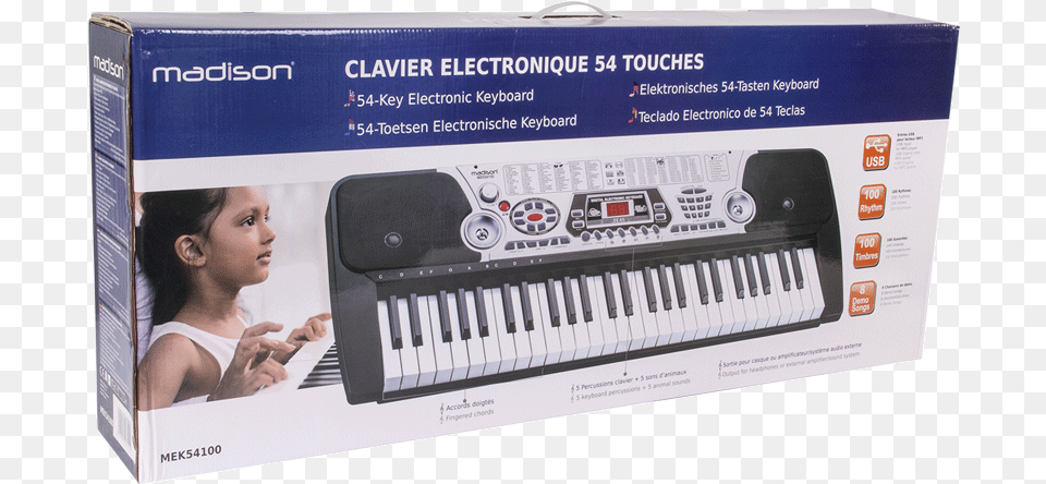 Madison 54 Key Electronic Keyboard Set With Mic Madison Person, Musical Instrument, Piano Free Transparent Png