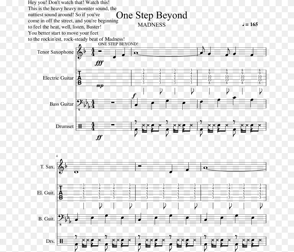 Madness One Step Beyond One Step Beyond Sheet Music Alto Sax, Cutlery, Fork, Text, Electronics Png