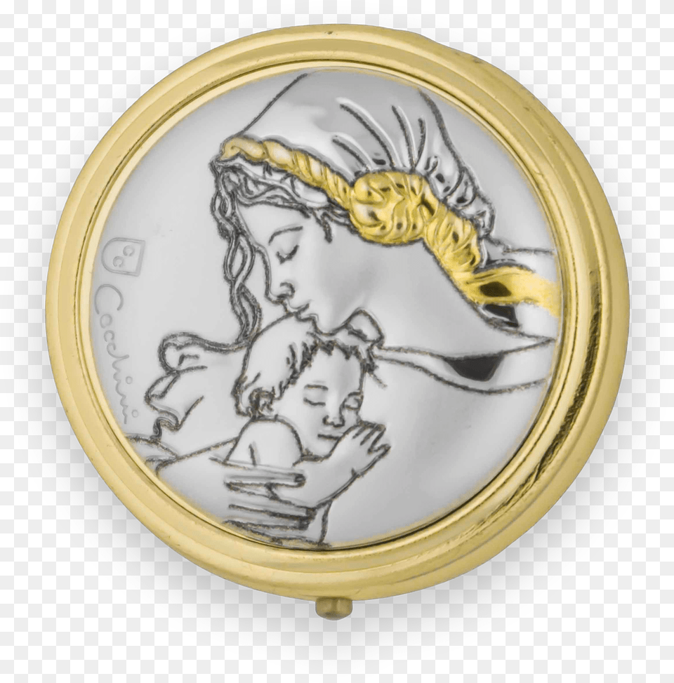 Madonna And Child Pyx Emblem, Accessories, Jewelry, Gold, Plate Png Image