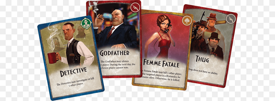 Mafia Cards Fantasy Flight Games Mafia Vendetta Card Game, Advertisement, Poster, Adult, Female Free Png