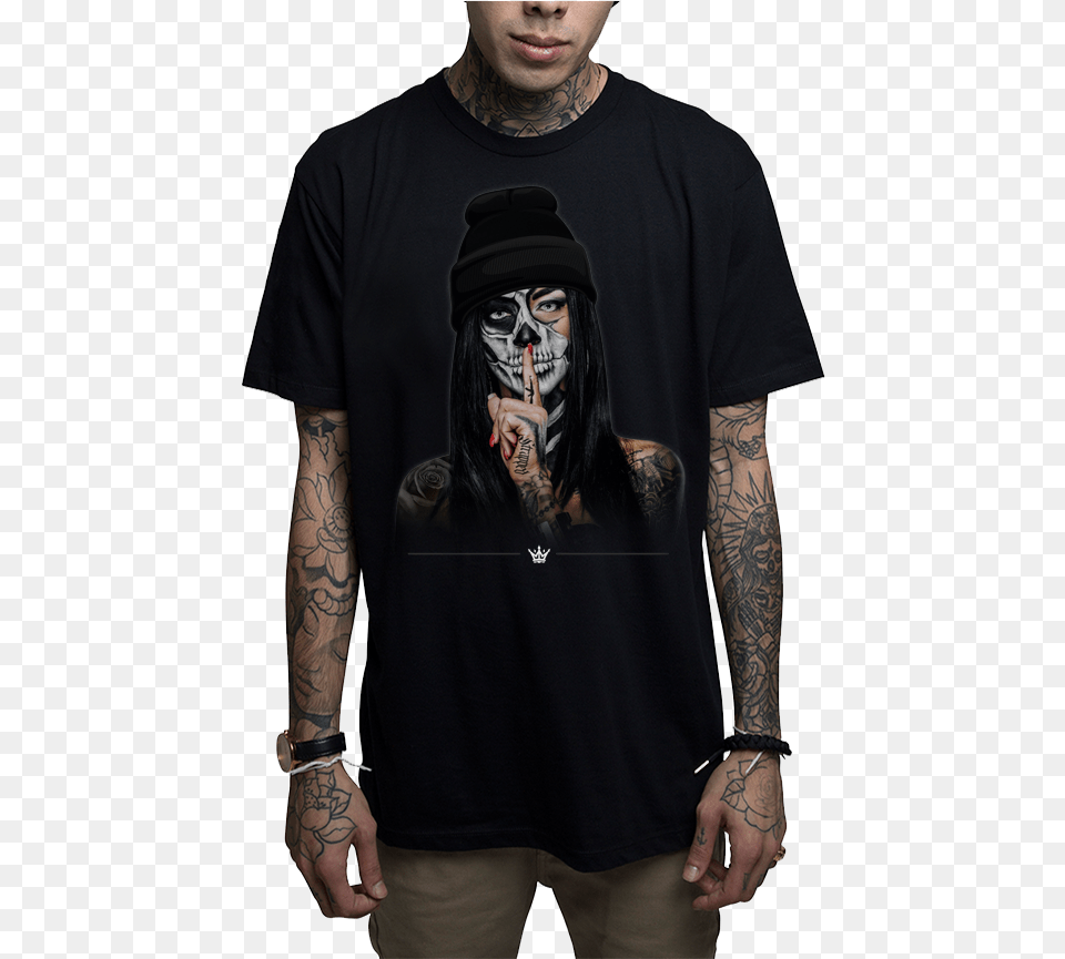 Mafioso Speak No Evil Tattooed Woman Skull Urban Ink Sexy Woman Mens T Shirt, Tattoo, Clothing, T-shirt, Skin Png