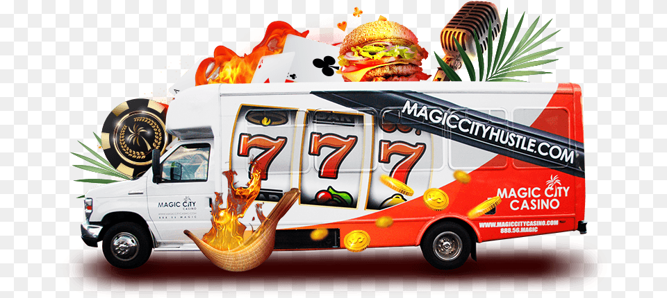 Magic City Casino Shuttle Bus Commercial Vehicle, Burger, Food, Moving Van, Transportation Free Png