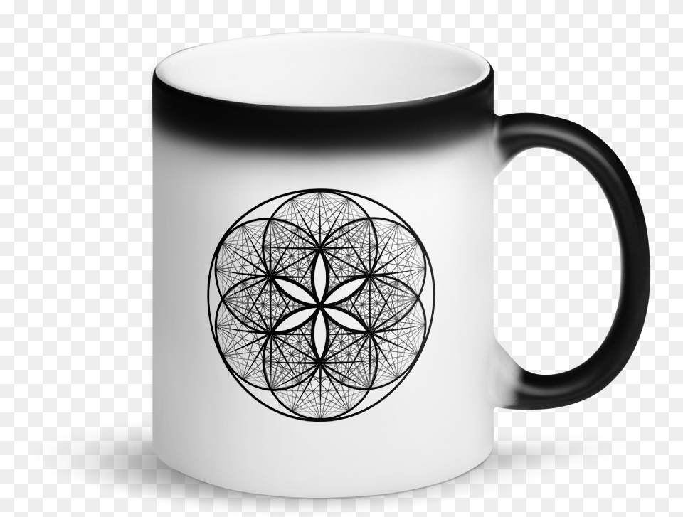Magic Mug Musical Seed Of Life Color Changing White When Hot Black When Cold Coffee Mug Pug, Cup, Beverage, Coffee Cup Free Transparent Png