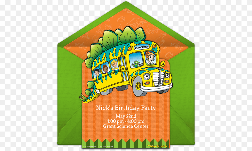 Magic School Bus Birthday Invitation, Advertisement, Poster, Machine, Person Free Transparent Png