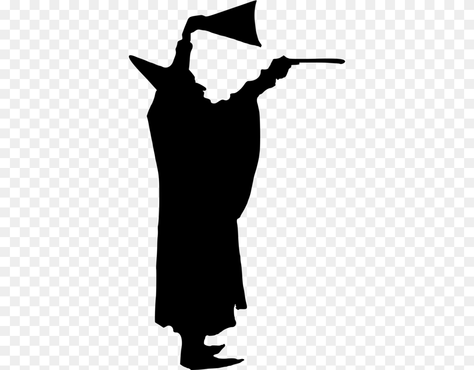 Magician Silhouette Wand Drawing, Gray Png Image