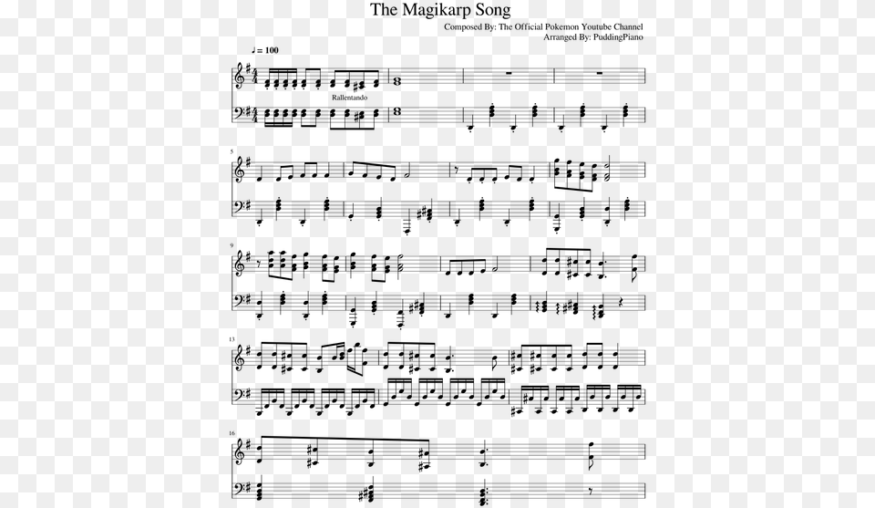 Magikarp Song Piano Sheet Music, Gray Free Png Download