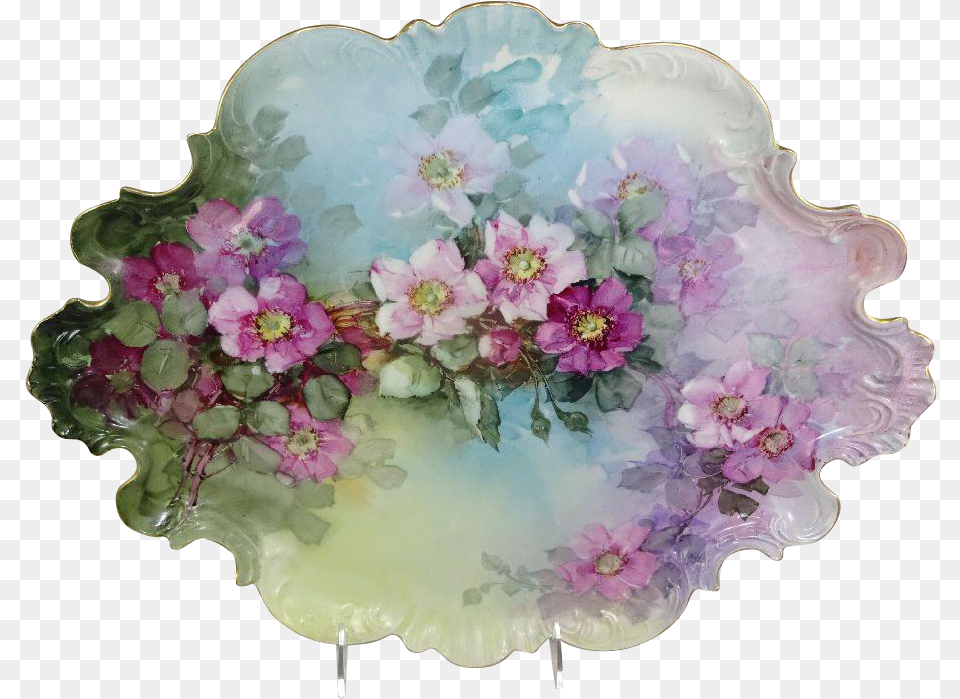 Magnificent French Jpl Limoges France Tray Hand Painted Limoges, Art, Porcelain, Pottery, Plant Png Image