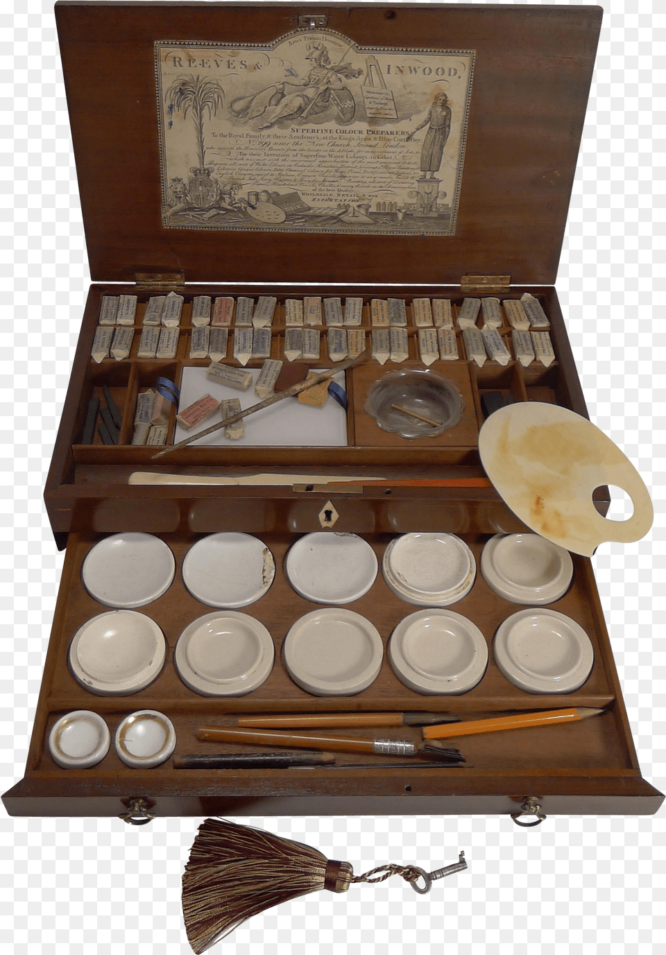 Magnificent Georgian Artist Watercolor Paint Box By Watercolor Painting, Cabinet, Cutlery, Furniture, Person Free Png