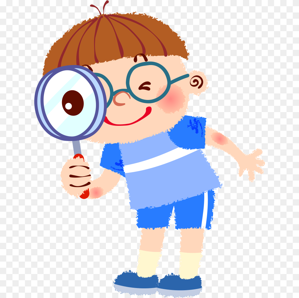 Magnifying Glass Illustration Kid Magnifying Glass Clipart, Baby, Person, Face, Head Png Image