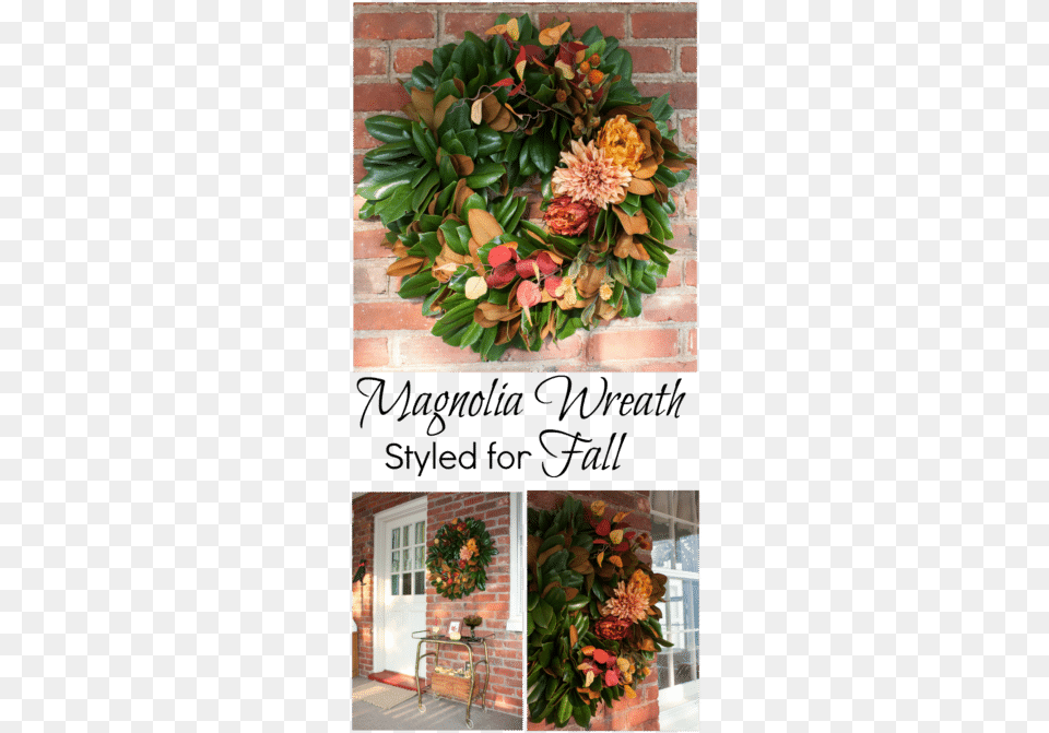 Magnolia Wreath Styled For Fall Makeawishxo Faith Bracelet Hollow Cross Charm Bracelet, Plant, Flower Bouquet, Flower Arrangement, Flower Png