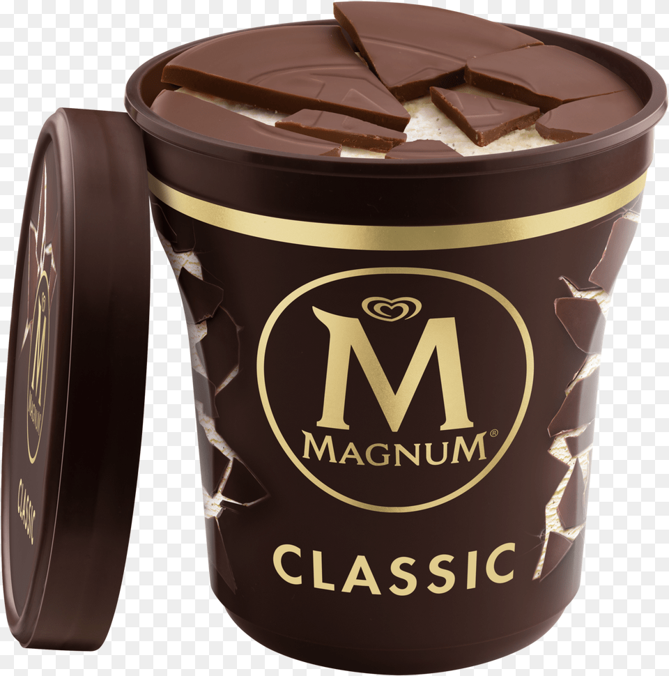 Magnum Classic Pint Transparent Background Hero Propped Magnum Ice Cream Tub, Beverage, Hot Chocolate, Food, Dessert Png