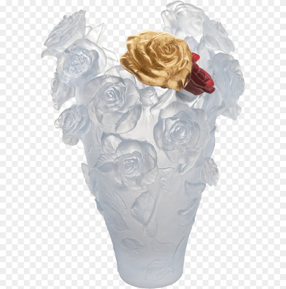 Magnum Rose Passion Vase In White With Red U0026 Gold Flowers 50 Ex Lalique Rose Petal Vase, Flower, Flower Arrangement, Flower Bouquet, Jar Png