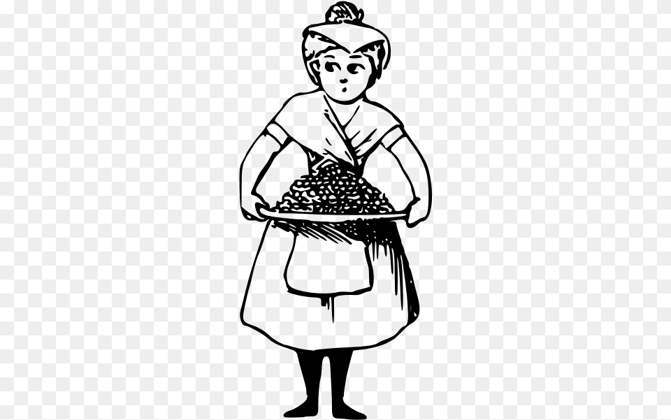 Maid And Food Plate Cartoon, Gray Png Image