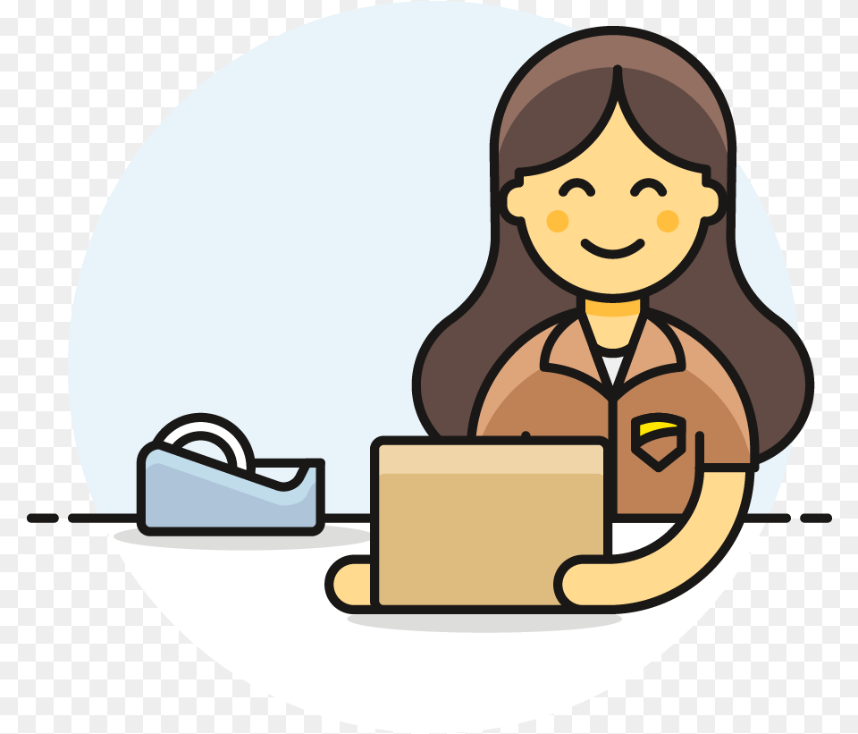 Mailman Female Asian Cartoon, Reading, Person, Bag, Box Free Png