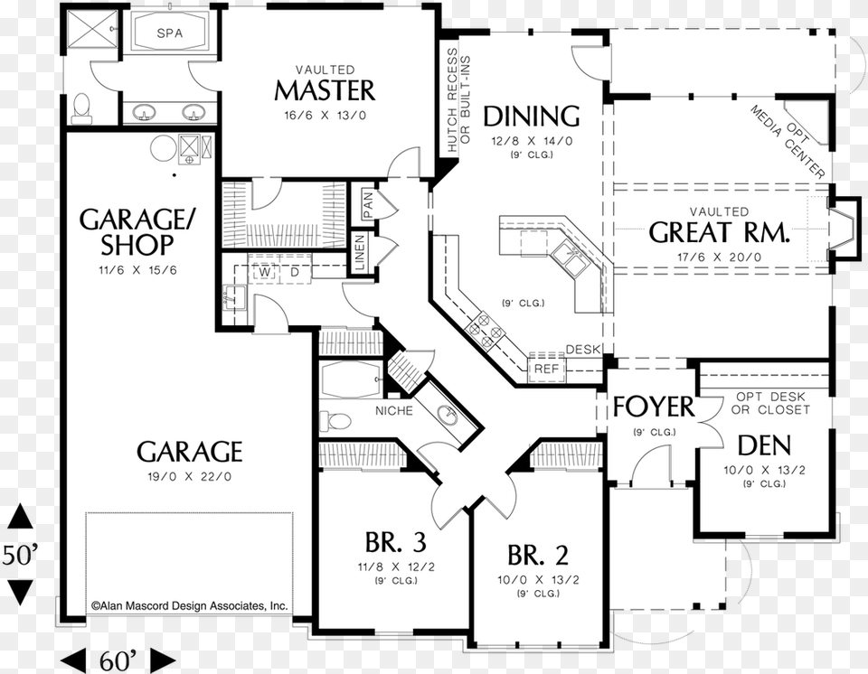 Main Floor Plan For Mascord Galen Traditional 3 Bedroom House Plans With Office, Chart, Diagram, Floor Plan, Plot Png Image