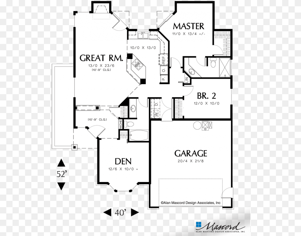 Main Floor Plan Of Mascord 1108a The Naylor Great Room Square Foot House Plans, Chart, Diagram, Floor Plan, Plot Free Png