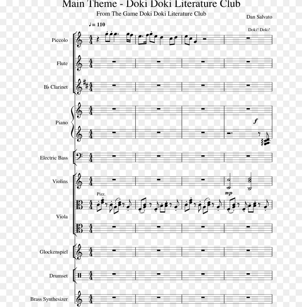 Main Theme Doki Doki Literature Club Sheet Music For Document, Gray Free Png