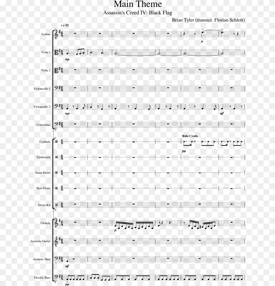 Main Theme Sheet Music Composed By Brian Tyler Number, Gray Free Transparent Png