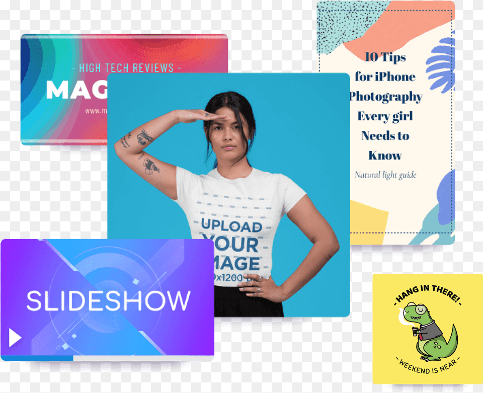 Make Mockups Logos Videos And Designs In Seconds Latina Shirt, Text, Adult, Person, Woman Free Png