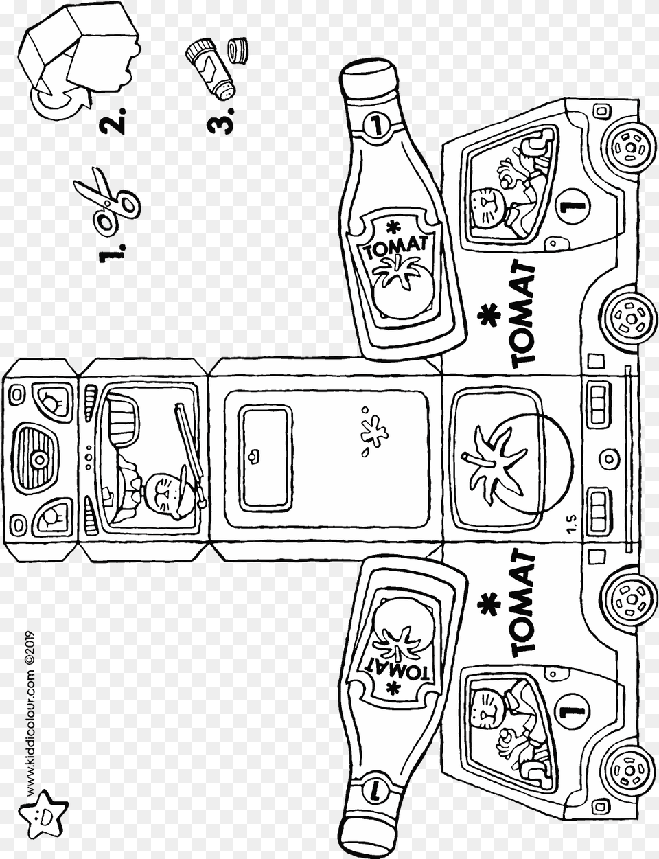 Make Your Own Delivery Van With Ketchup Bottle Colouring Line Art, Book, Comics, Publication, Alcohol Free Png